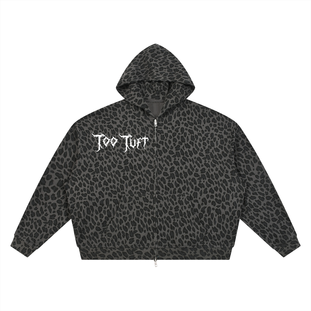 Too Tuft Unisex Leopard Print Waffle Full Zip Hoodie